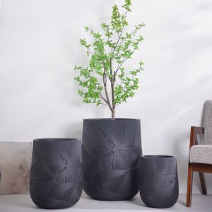 Buy cheap Radial Geometric Pattern Neutral White Round Fiber Clay Plant Pot from wholesalers