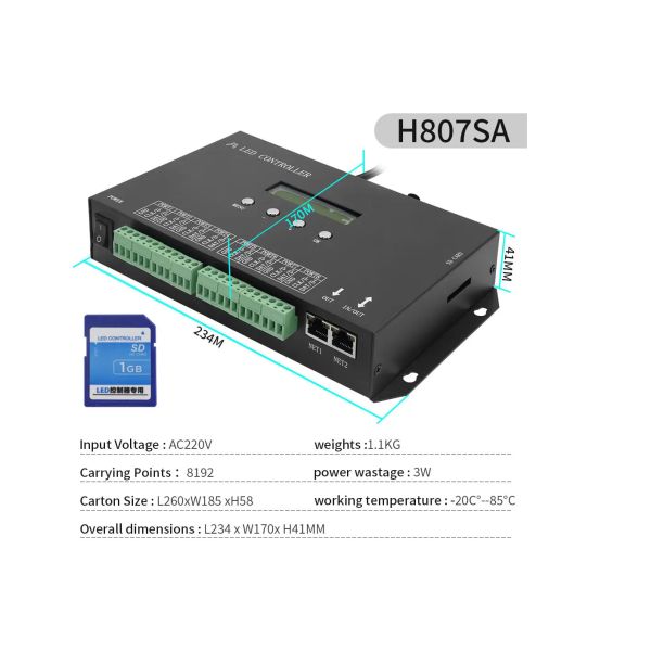 Quality DMX512 Programable SPI Led Controller H807SA 8192Pixels For DMX512 WS2811 WS2812B WS2815 APA102 Led Strip for sale