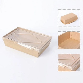 Recyclable Takeaway Disposable Kraft Paper Food Packaging Paper Custom Salad Box