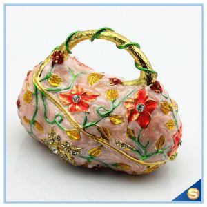 Fashion Handbag Design trinket Box Painting Flower With Crystal Trinket Box