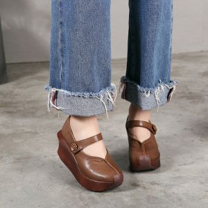 Buy cheap S413 New Style Genuine Leather Platform Wedge Shoes, Retro Increased Platform Shoes, Women'S Shoes Wholesale from wholesalers