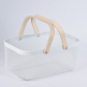 Buy cheap Rectangular Rustproof 750g Metal Wire Fruit Basket With Wood Handle from wholesalers