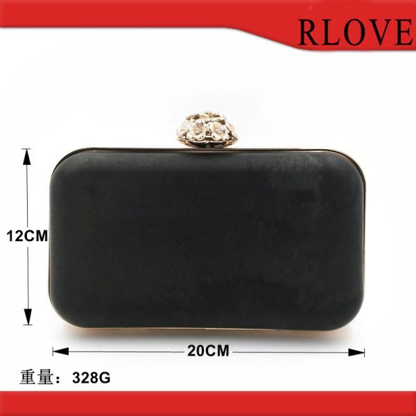 Rectangle shape plastic box clutch purse bag metal frame with light gold