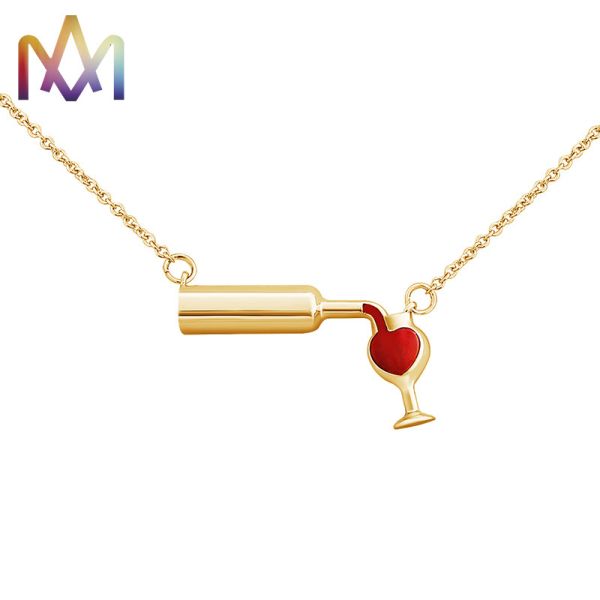 Quality Hypoallergenic Wine Bottle Cup Pendant Womens Engraved Necklace for sale