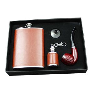 Buy cheap Portable Kitchen Household Items 9 Oz  Leather Hip Flask Business Gift Pipe Set from wholesalers