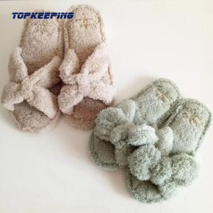 Anti Slip EVA Sole Womens Fuzzy Slipper With Grid Bottom