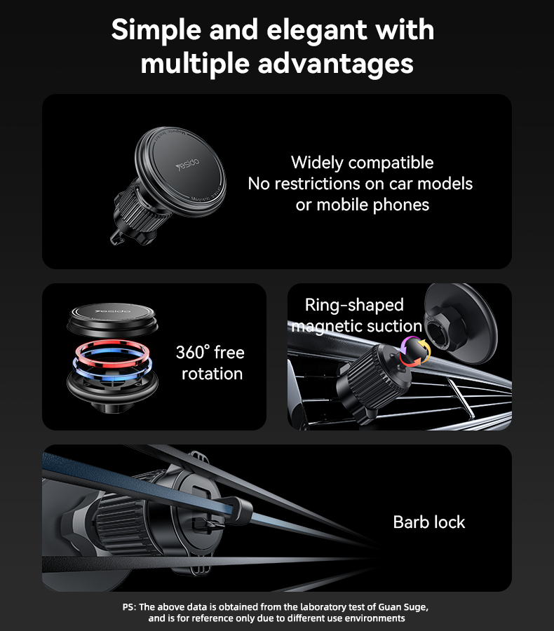 Yesido C251 360 Free Rotation Air Vent Phone Holder with One-second Automatic Clamping for 4.8-7.2 Inch Mobile Phones and Stabilizing Three Points