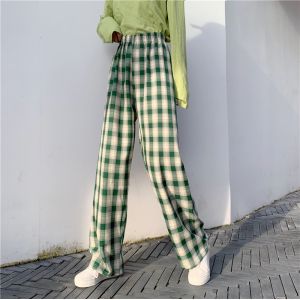 Buy cheap Plaid Loose Straight Leg Womens High Waisted Casual Pants from wholesalers