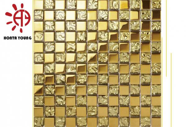 Buy cheap HTY - TG 300 300*300 Best Selling Gold Color Plating Ceramic Glass Metal Mosaic Tile from wholesalers
