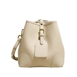 Buy cheap 19cm 12cm Drawstring Crossbody Bag White Leather Drawstring Bucket Bag from wholesalers