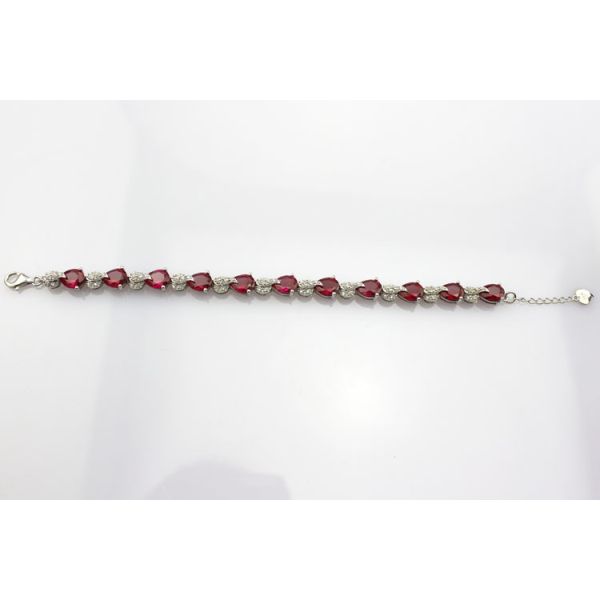 Sterling Silver Created RUBY Clear CZ Diamonds Tennis Bracelet(B02RUBY)
