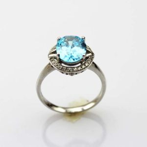 Buy cheap Sterling Silver 8mmx10mm Oval Blue Topaz  Cubic Zircon Ring  (R182) from wholesalers