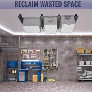 Adjustable Width Overheard Tote Storage Rail System for Garage Ceiling Bin