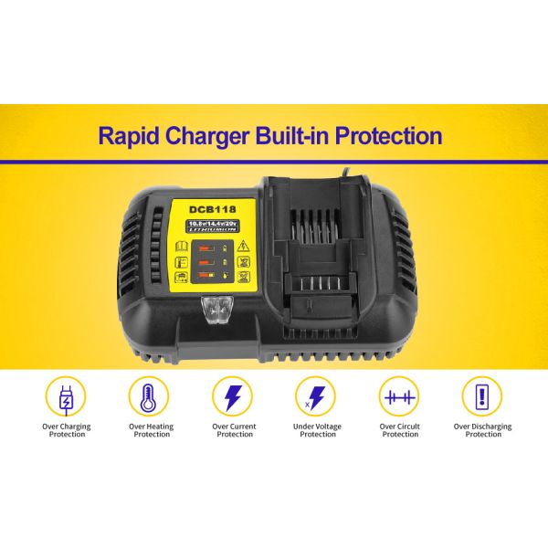 QC3.0 DCB118 Quick Charger Battery Compatible 18V 20V Max Dewalt Battery