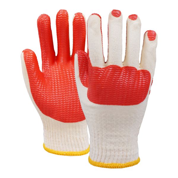 10 Gauge Cotton Polyester Latex Coated Gloves With Rubber Palm Patch Reinforceme