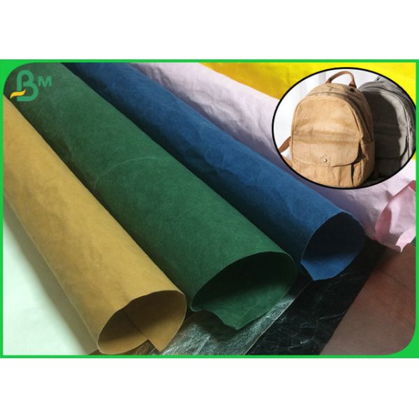 Quality 150cm Width 0.55mm Recycled Prewashed Kraft Fabric For School Bag Material for sale