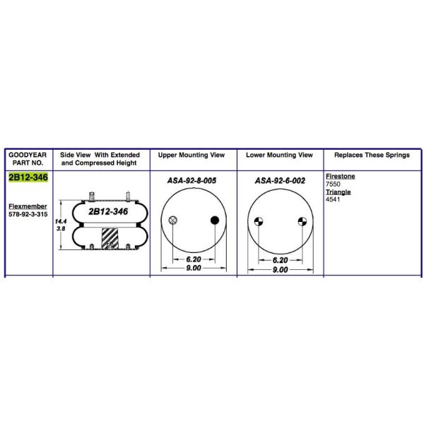 Double Convoluted 2B12-346 Goodyear Air Spring Bag 578-92-3-315