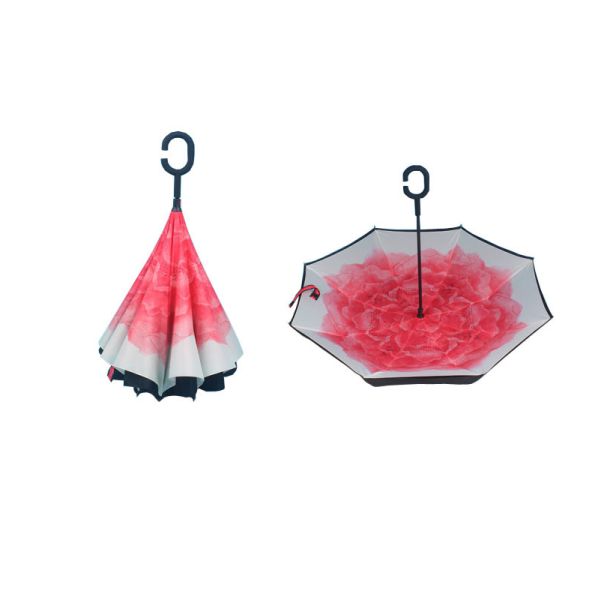 Hands Free C Handle Reverse Inverted Umbrella Folding Double Layer Windproof