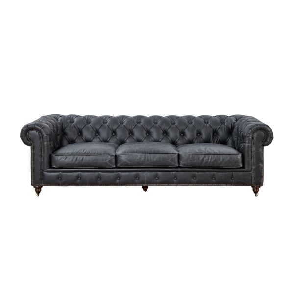 Buy cheap Royal Style Grey 3 Seater Leather Sofa High Resilient Foam Strong Solid Wood Frame Inside from wholesalers