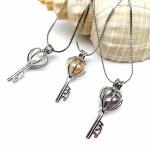 Buy cheap Antique Silver Key Locket Cage Charms Necklaces Pendants with 6-7mm Rice Shape Real Freshwater Pearl from wholesalers