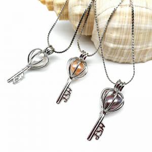 Buy cheap Antique Silver Key Locket Cage Charms Necklaces Pendants with 6-7mm Rice Shape Real Freshwater Pearl product