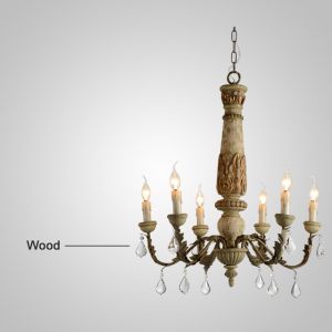 Reclaimed wood pendant light with crystal (WH-CI-34)