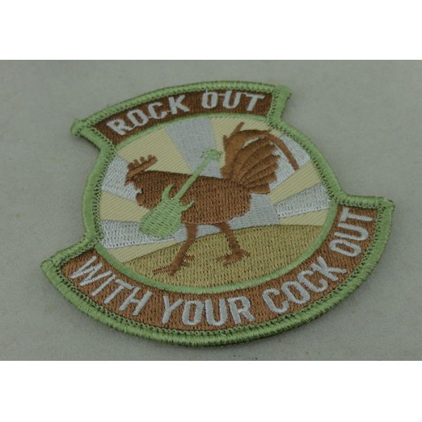 Quality Binding Edge Woven Custom Embroidery Patches / Rock Out Patch Badges for sale