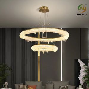 Postmodern LED Modern Ring Chandelier Clear Amber For Bedroom
