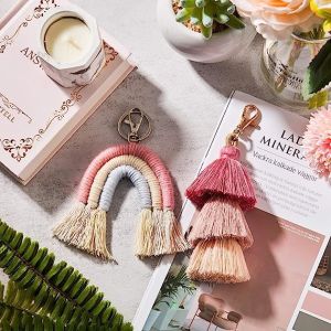 Buy cheap Rainbow Keychain Macrame Weaving Rainbow Tassel Keychains Car Keyring Holder Jewelry for Bag Wallet Purse Women from wholesalers