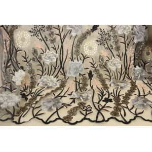 Buy cheap Scalloped  Embroidered Mesh Lace Fabric , Wedding Lace Material With Paillettes from wholesalers