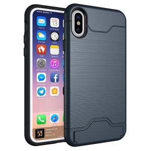 Buy cheap China Factory Brushed Texture Protective Back Cover Case for iPhone X with Holder and Card Slot from wholesalers
