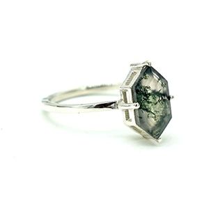 Buy cheap Large Hexagon Moss Agate Statement  Wedding Cluster Ring Set from wholesalers