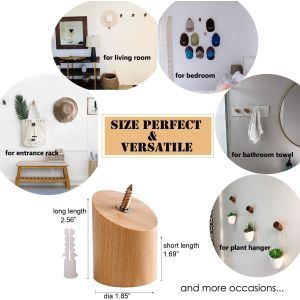 Natural Wooden Wall Hooks for Coats Hats Towels 2-Pack