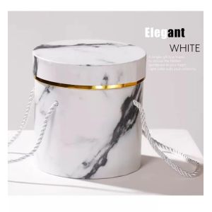 Green Leaf Veins Marbling Round Flower Gift Box Cylinder Rose Box With Handle