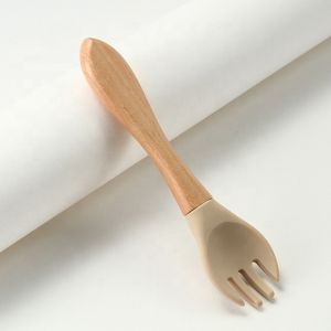 Food Grade Silicone Forks And Spoons Heat Resistant With Wooden Handle