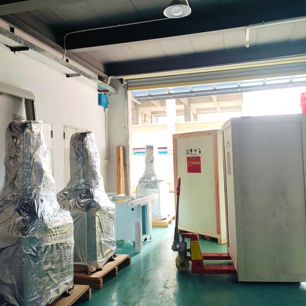 Equipment secured in custom packaging with protective materials