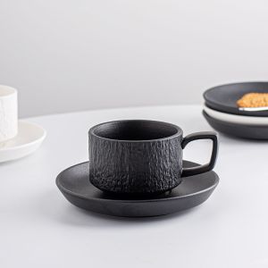 Porcelain Stone Texture Coffee Mug Set Ceramic Tea Cup And Saucer With Vintage