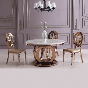 QIANCHENG Anti Oxidation SS Dining Tables Dia130x75cm Round Marble Top