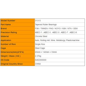 Buy cheap Automotive Used 31313 High Speed / High Temperature Stainless Roller Bearing from wholesalers