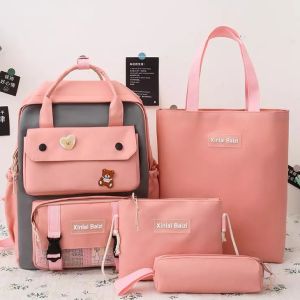 Student Canvas 4 In 1 Backpack Sets School Bag Set For Girls Boys