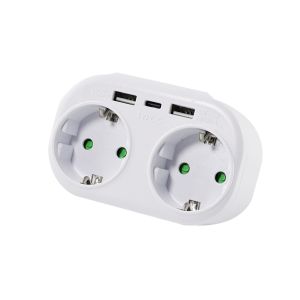 EU Power Plug Adapter with 2 AC Outlets and 3 USB Ports 250V 10A