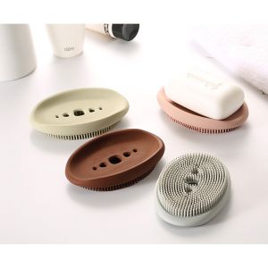 Silicone Soap Dish Brush With Drain, Soap Holder Soap Box Shower Dish Soft