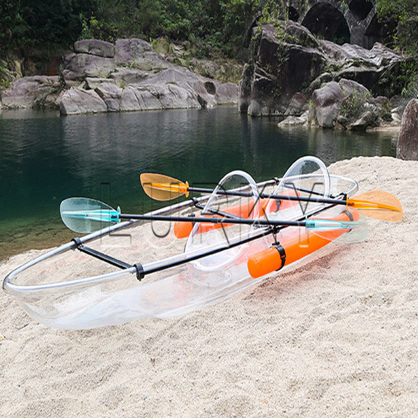 Quality Plastic See Through Sit On Canoe , Sailing Polycarbonate Kayak With Paddles for sale