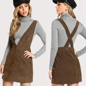 Buy cheap Autumn Design Crisscross Buttoned Plunge Pinafore Corduroy Dress from wholesalers
