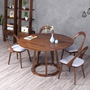 Modern Dining Room Furniture Walnut Solid Wood Frame Round Dining Table with