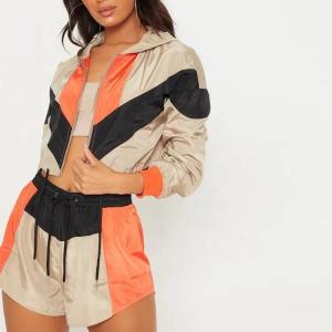 Buy cheap                  Crop Top Women Jogger Shorts Set Color Block Polyester Windbreaker Tracksuits Sweatsuit              from wholesalers
