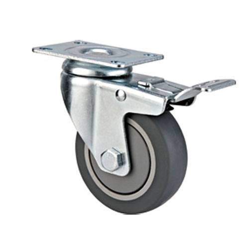 Quality medium duty 4"  swivel grey TPR caster total brake,  100mm TPR castors for sale