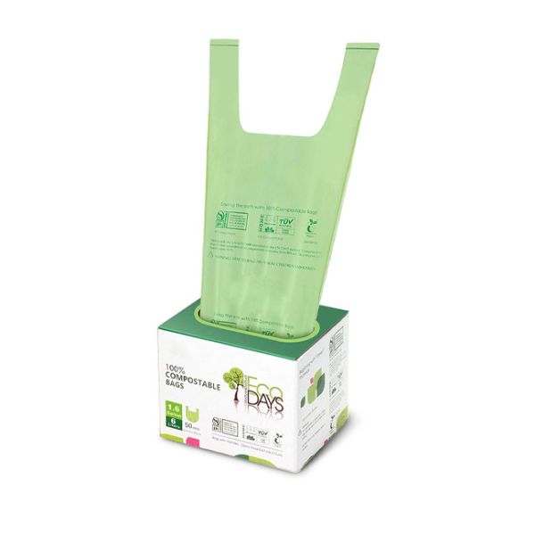 Quality Compostable Biodegradable Kitchen Trash Bags Custom With T Shirt Handle for sale