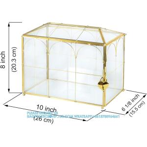 Buy cheap Glass Wedding Card Box with Slot, Large Clear Card Box Gold Brass Gift Card Storage Box with Lock for Wedding from wholesalers