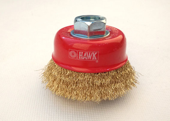 Quality 65mm wire cup brush,coarse crimped brass coated wire 0.014 inch,with M14 by 2 threaded arbor for sale